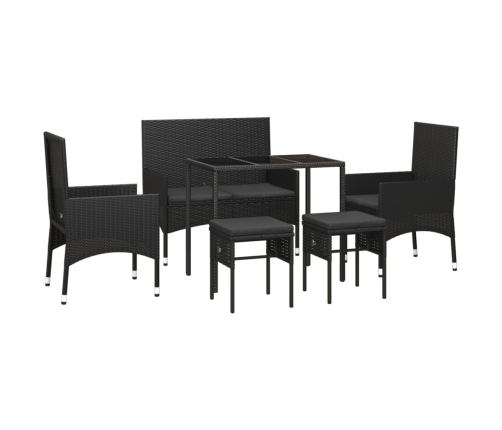 Set muebles de jardín 6 piezas y cojines ratán sintético negro