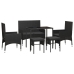 Set muebles de jardín 6 piezas y cojines ratán sintético negro
