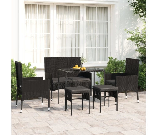 Set muebles de jardín 6 piezas y cojines ratán sintético negro