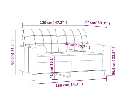 vidaXL Sofá 2 plazas con almohadas y cojines tela gris oscuro 120 cm