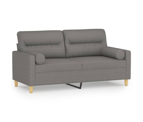 Sofá 2 plazas con almohadas y cojines tela gris oscuro 140 cm