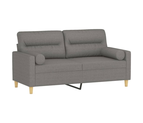 Sofá 2 plazas con almohadas y cojines tela gris oscuro 140 cm