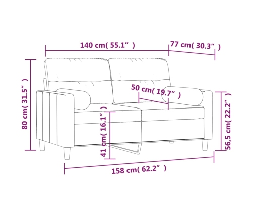 Sofá 2 plazas con almohadas y cojines tela gris oscuro 140 cm