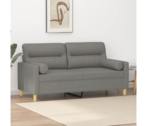 Sofá 2 plazas con almohadas y cojines tela gris oscuro 140 cm