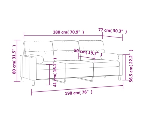 vidaXL Sofá de 3 plazas con almohadas y cojines tela gris claro 180 cm