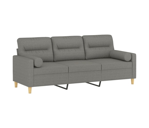 vidaXL Sofá 3 plazas con almohadas y cojines tela gris oscuro 180 cm