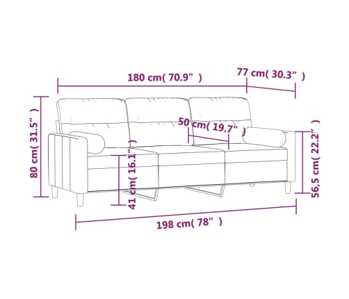 vidaXL Sofá 3 plazas con almohadas y cojines tela gris oscuro 180 cm