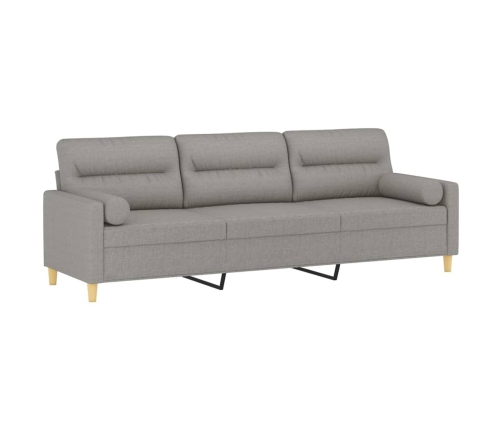 vidaXL Sofá de 3 plazas con almohadas y cojines tela gris claro 210 cm