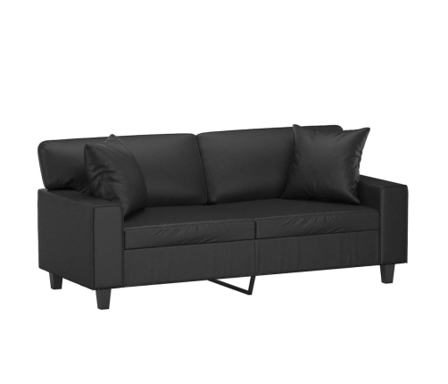 vidaXL Sofá 2 plazas almohadas y cojines cuero sintético negro 140 cm