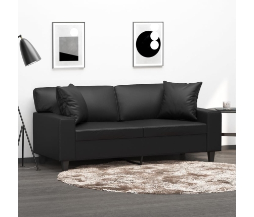 vidaXL Sofá 2 plazas almohadas y cojines cuero sintético negro 140 cm