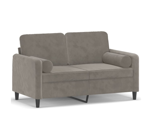 Sofá 2 plazas almohadas y cojines terciopelo gris claro 120 cm