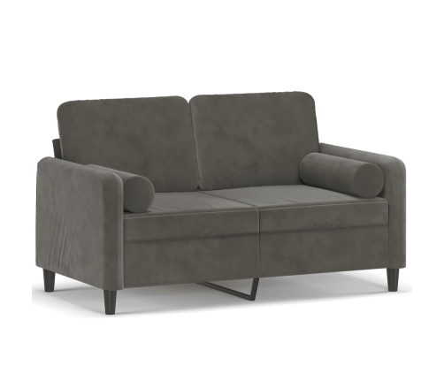 Sofá 2 plazas almohadas y cojines terciopelo gris oscuro 120 cm