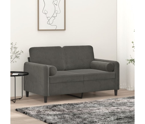 Sofá 2 plazas almohadas y cojines terciopelo gris oscuro 120 cm