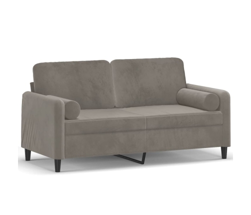 Sofá 2 plazas almohadas y cojines terciopelo gris claro 140 cm