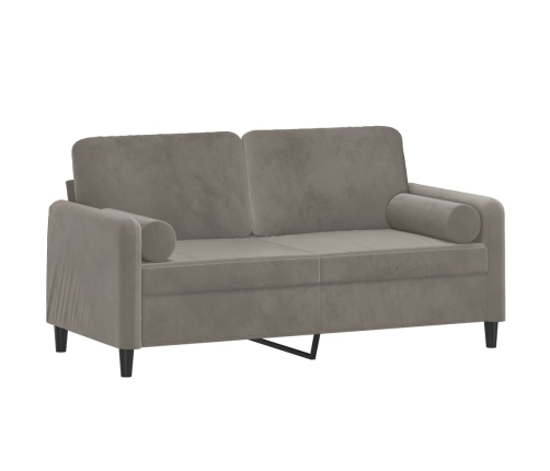 vidaXL Sofá 2 plazas almohadas y cojines terciopelo gris claro 140 cm