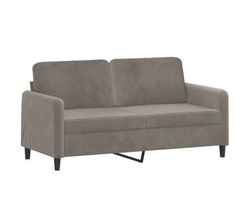 Sofá 2 plazas almohadas y cojines terciopelo gris claro 140 cm