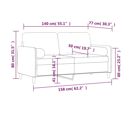 vidaXL Sofá 2 plazas almohadas y cojines terciopelo gris claro 140 cm