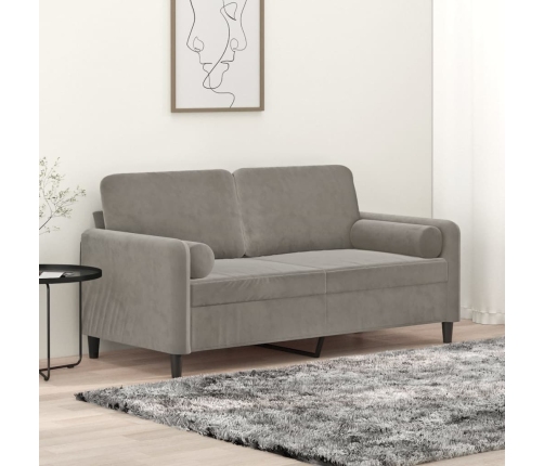 vidaXL Sofá 2 plazas almohadas y cojines terciopelo gris claro 140 cm