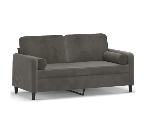 Sofá 2 plazas almohadas y cojines terciopelo gris oscuro 140 cm