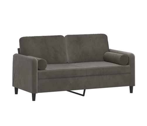 Sofá 2 plazas almohadas y cojines terciopelo gris oscuro 140 cm