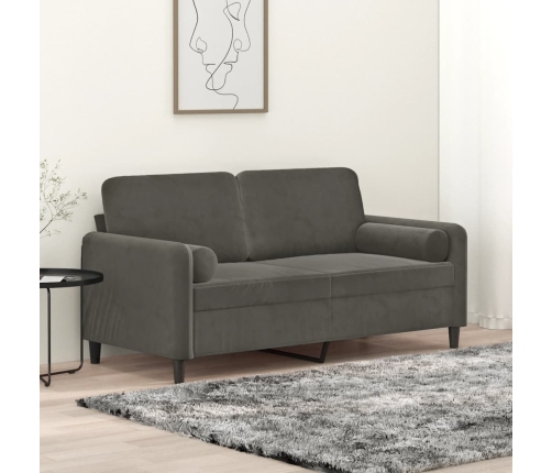 Sofá 2 plazas almohadas y cojines terciopelo gris oscuro 140 cm