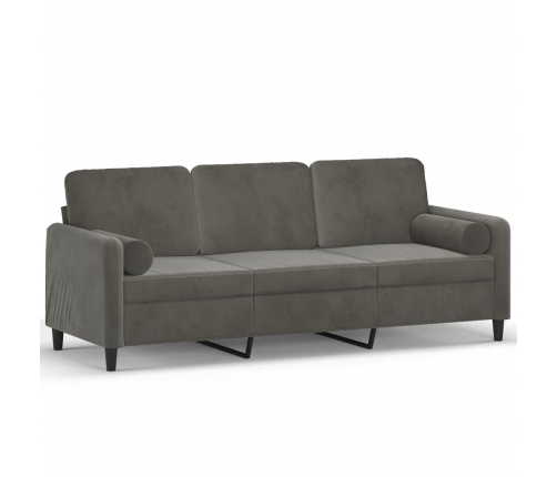 vidaXL Sofá 3 plazas almohadas y cojines terciopelo gris claro 180 cm