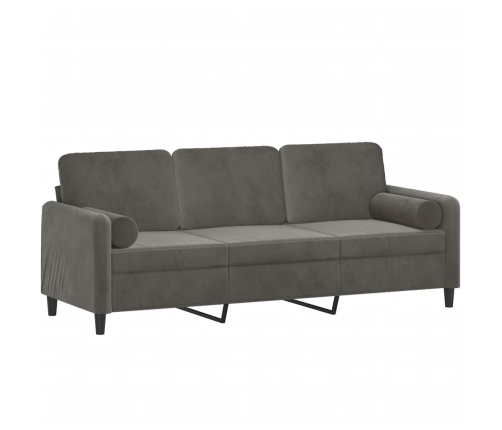 vidaXL Sofá 3 plazas almohadas y cojines terciopelo gris claro 180 cm