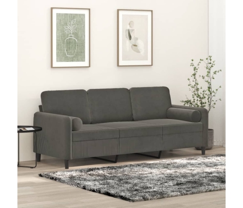 vidaXL Sofá 3 plazas almohadas y cojines terciopelo gris claro 180 cm