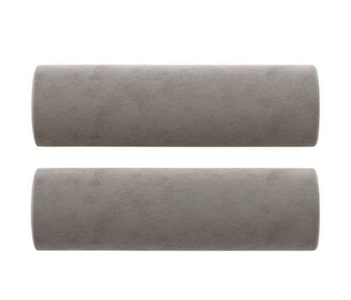 Sofá 3 plazas almohadas y cojines terciopelo gris claro 210 cm