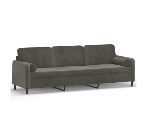 Sofá 3 plazas almohadas y cojines terciopelo gris oscuro 210 cm