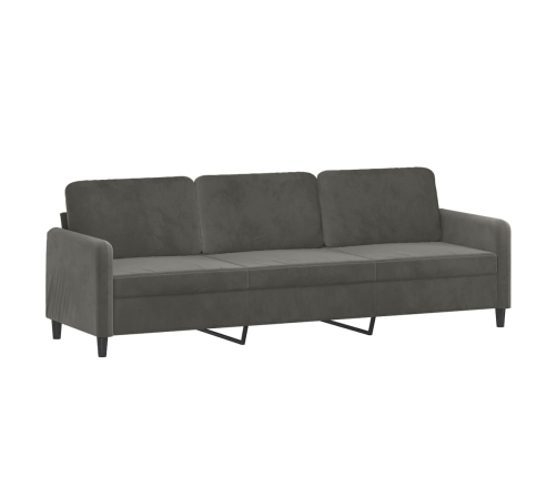 Sofá 3 plazas almohadas y cojines terciopelo gris oscuro 210 cm