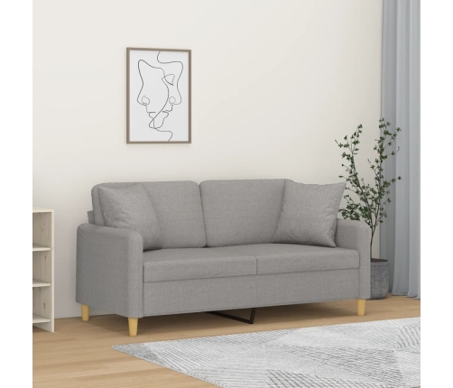 vidaXL Sofá de 2 plazas con almohadas y cojines tela gris claro 140 cm