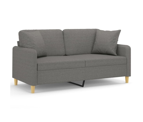 Sofá 2 plazas con almohadas y cojines tela gris oscuro 140 cm