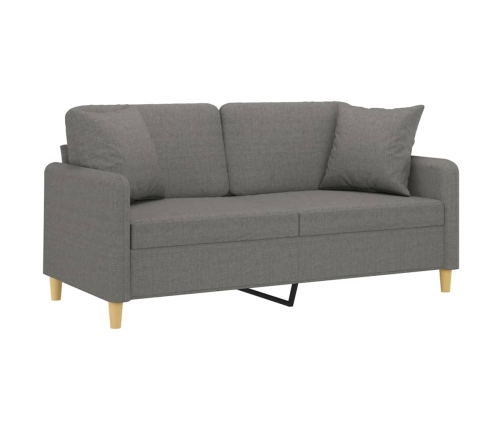 Sofá 2 plazas con almohadas y cojines tela gris oscuro 140 cm