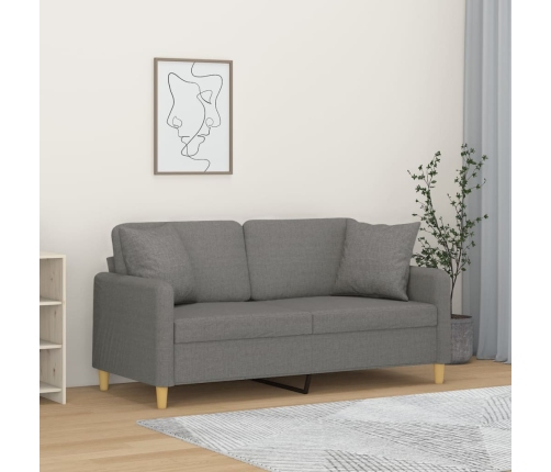 Sofá 2 plazas con almohadas y cojines tela gris oscuro 140 cm