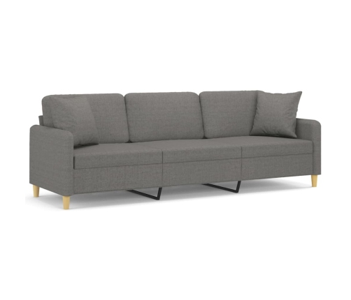 Sofá 3 plazas con almohadas y cojines tela gris oscuro 210 cm