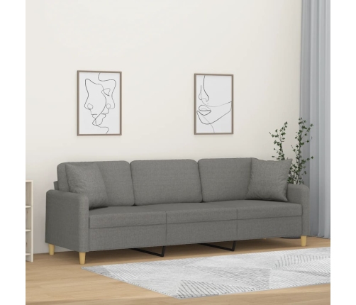 vidaXL Sofá 3 plazas con almohadas y cojines tela gris oscuro 210 cm