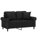 Sofá 2 plazas almohadas y cojines cuero sintético negro 120 cm