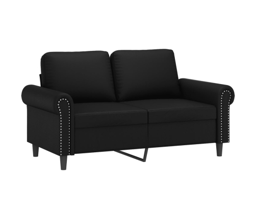 Sofá 2 plazas almohadas y cojines cuero sintético negro 120 cm