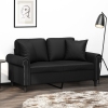 Sofá 2 plazas almohadas y cojines cuero sintético negro 120 cm