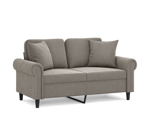 vidaXL Sofá 2 plazas almohadas y cojines terciopelo gris claro 120 cm