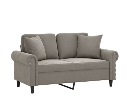 vidaXL Sofá 2 plazas almohadas y cojines terciopelo gris claro 120 cm