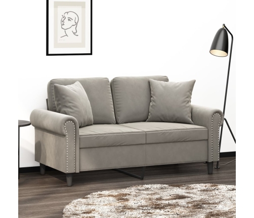 vidaXL Sofá 2 plazas almohadas y cojines terciopelo gris claro 120 cm