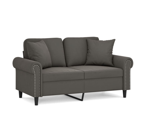 vidaXL Sofá 2 plazas almohadas y cojines terciopelo gris oscuro 120 cm