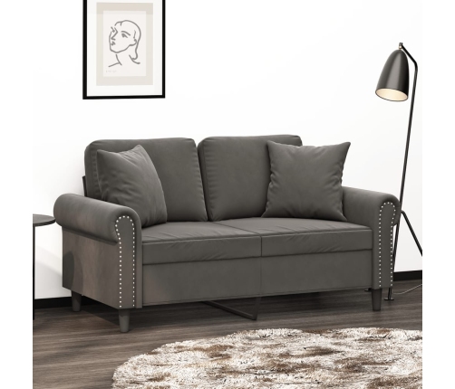 vidaXL Sofá 2 plazas almohadas y cojines terciopelo gris oscuro 120 cm