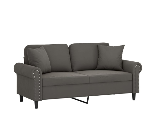 vidaXL Sofá 2 plazas almohadas y cojines terciopelo gris oscuro 140 cm