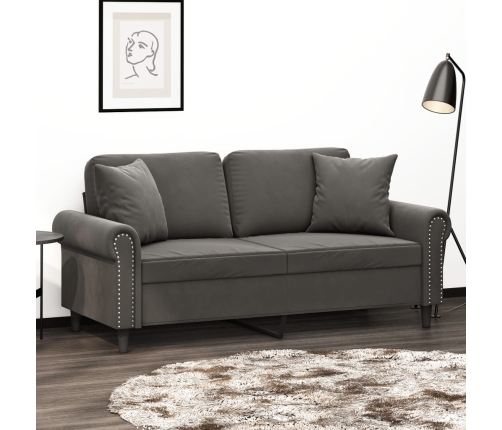 vidaXL Sofá 2 plazas almohadas y cojines terciopelo gris oscuro 140 cm