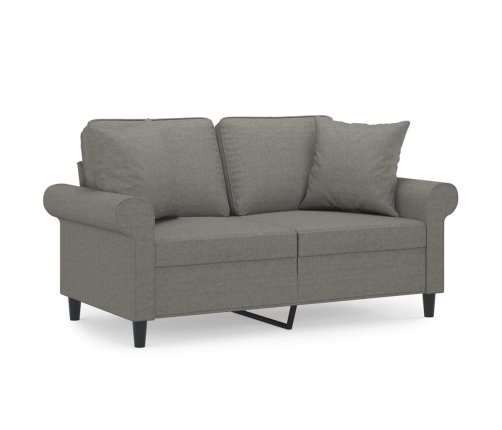 Sofá 2 plazas con almohadas y cojines tela gris oscuro 120 cm