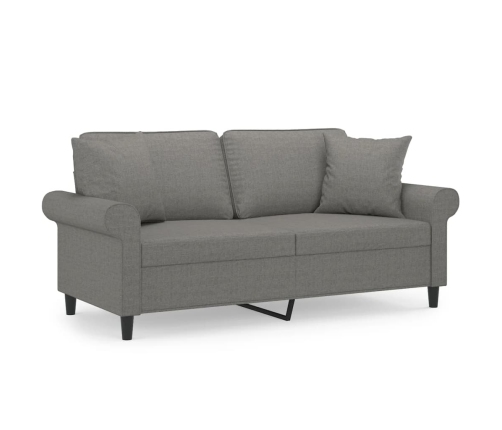 Sofá 2 plazas con almohadas y cojines tela gris oscuro 140 cm