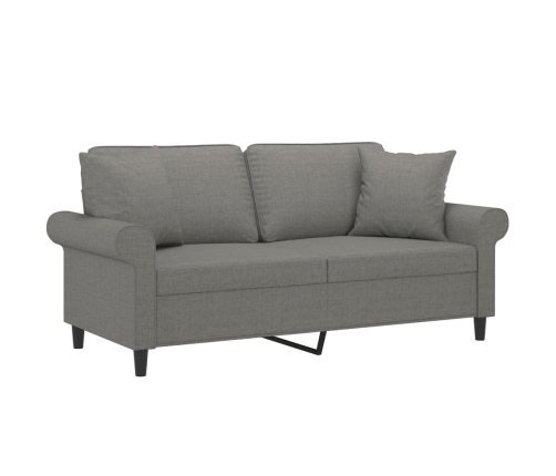 Sofá 2 plazas con almohadas y cojines tela gris oscuro 140 cm